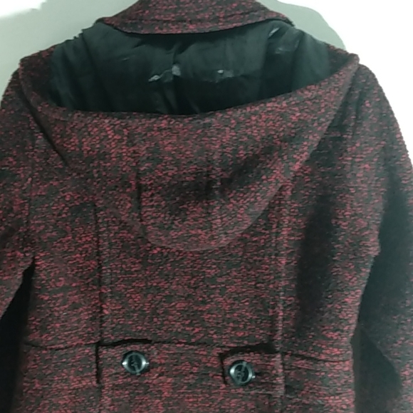Red/Black Double-Breasted Teed coat Size Medium With Removable Hood - Picture 3 of 7